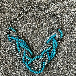 Turquoise and Silver Beaded necklace with Clasp